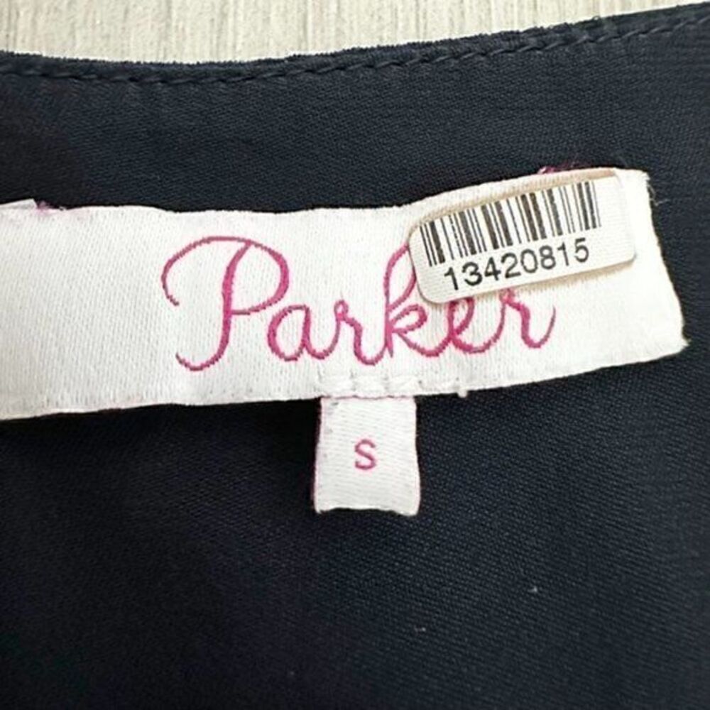 Parker Fletcher Ruched Sleeve Silk Long Sleeve Blouson Dress Midnight Blue Small - Picture 4 of 13